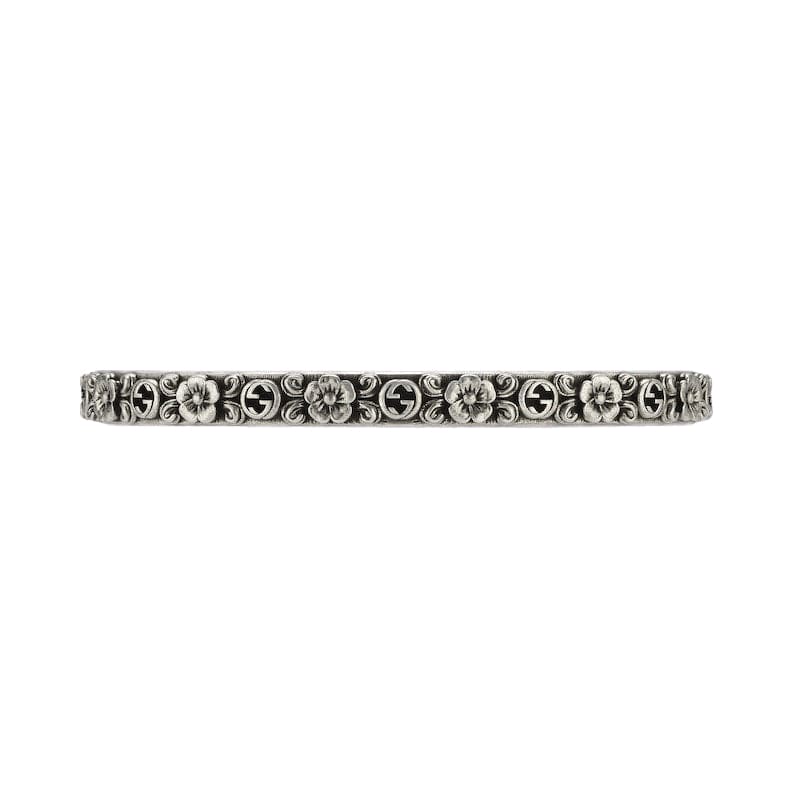 Double Gucci Interlocking Gucci Cuff With Flowers Bracelet