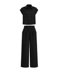 Women's Button Down Shirt Pants Two Piece Set?Buy 2 Free Shipping