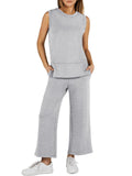 ??Women's Sleeveless Slit Hem Wide Leg Suit Casual Two Piece Set(BUY 2 FREE SHIPPING)