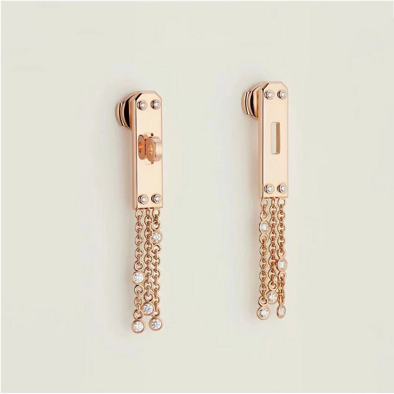 18K Hermes Diamond Kelly Gavroche Earrings